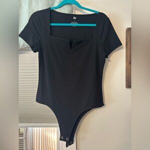 Black Scoop Neck Bodysuit with Cut Out